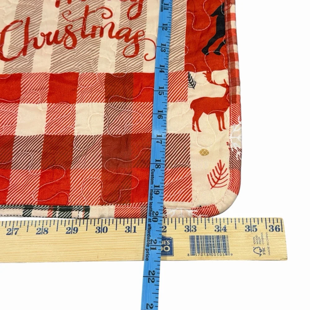 King Christmas Pillow Sham Red Buffalo Plaid Reindeer Quilt Lodge Cabincore